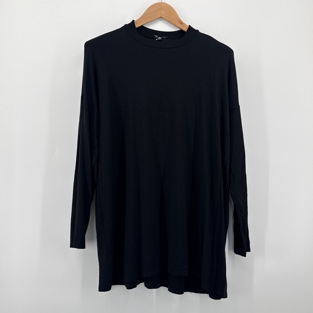 EILEEN FISHER Black Mock Neck Long Sleeve Jersey Tunic‎ Top Shirt Size Large